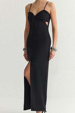 TRENDYOLMILLA Siyah Cut Out/Pencere Detayl? Dokuma Uzun S?k Abiye Elbise TPRSS25AE00023  фото 3