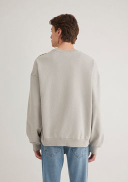 Dikis Detayl? Gri Basic Sweatshirt - Mavi фото 4