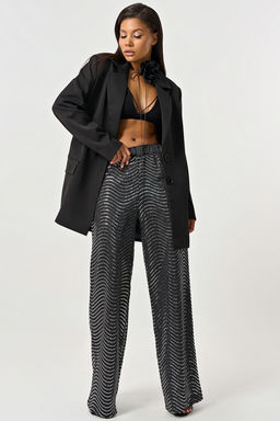 Брюки нарядные с пайетками серебристо-черные