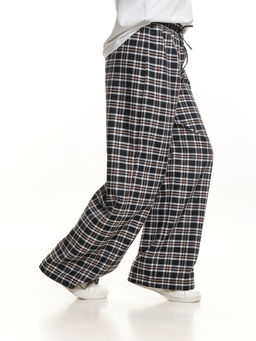 Брюки палаццо спортивные штаны для девочки одежда в клетку UD 7942(5170) т.синяя/белая клетка - Mini maxi фото 5