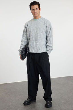 TRENDYOL MAN Ekru Unisex Oversize Fit Genis Kal?p Sac Orgu Bisiklet Yaka Yumusak Triko Kazak TMNAW24KZ00003 - Trendyolmilla фото 2