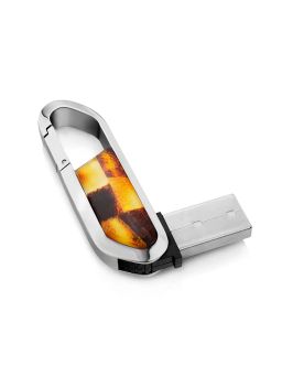 Брелок-карабин с флеш картой, украшенный янтарной мозаикой