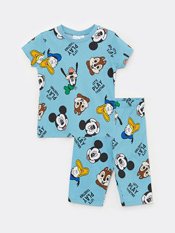 Bisiklet Yaka Uzun Kollu Mickey Mouse Bask?l? Erkek Bebek Pijama Tak?m?