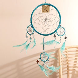 Ловец снов «Пять колец», 25×0.5×50 см, бирюзовый