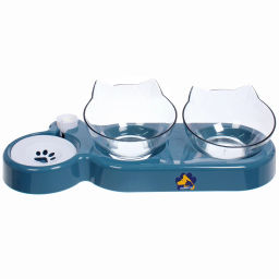 Миски пластиковые на подставке 2шт с дозатором под бутылку "МУРОЧКИН", цвет лазурный, 22*40*14*13см/250мл без бутылки