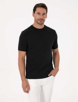 Siyah Regular Fit %100 Pamuk Bisiklet Yaka Basic T-shirt