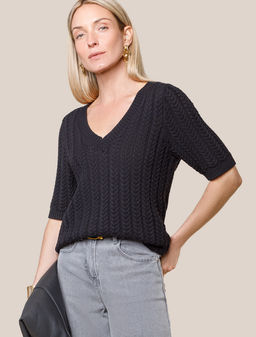 Джемпер фактурной вязки из хлопка с кашемиром