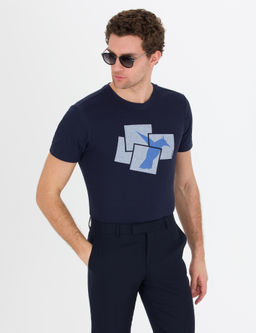 Темно-синяя футболка узкого кроя с круглым вырезом - Cacharel фото 3