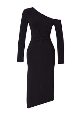 Limited Editon Omzu Ac?k Vucuda Oturan Drapeli Esnek Maxi Orme Elbise TWOAW25EL00296