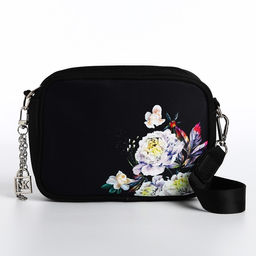 Сумка молодёжная текстильная Цветы, 19*14*6 см, черный