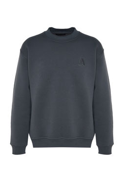 TRENDYOL MAN Antrasit Oversize/Genis Kesim Yar?m Bal?kc? Yaka Harf Nak?sl? Sweatshirt Ici Polarl? TMNAW24SW00046 - Trendyolmilla фото 6