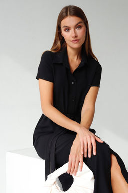 6121 Платье-рубашка удлинённое чёрное - Martichelli фото 4