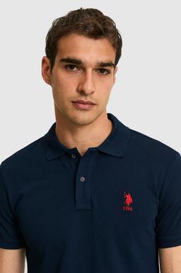 Erkek Slim Fit Polo Yaka Lacivert Basic Ti__rt