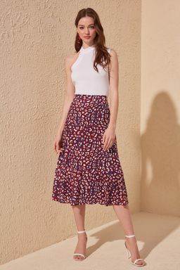 TRENDYOLMILLA Cok Renkli Ucu Volanl? Viskon Kumasl? Hayvan Desenli Midi Dokuma Etek TWOSS19FG0026  фото 4