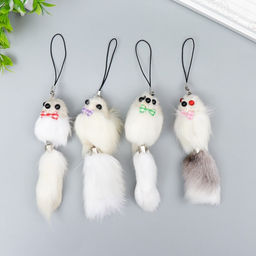 Цена за 12 шт. Брелок для ключей на подвеске Пушистик. Мышонок белый, на сумку, рюкзак, 8.5?3.5?3.5 см, МИКС - Simaland фото 7