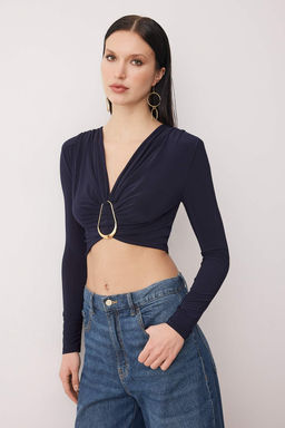 Siyah Toka Detayl? V Yaka Uzun Orme Sandy Party Bluz TPRAW26BZ00063 - Trendyolmilla фото 8