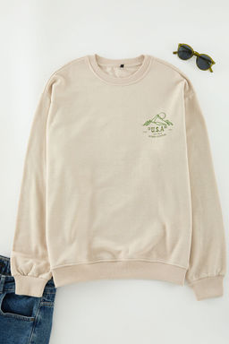 Tas Oversize/Genis Kesim Bask? ve Nak?sl? Ici Polarl? Sweatshirt TMNAW25SW00153
