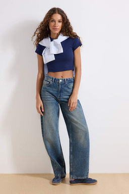 TRENDYOLMILLA Mavi Yuksek Bel Barrel Baggy Jeans TWOAW25JE00130  фото 17