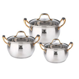 Набор кастрюль 6 пр. из нержавеющей стали со стекл. кр. (2,6л, 3,6л, 4,7л) R-234H /RASHEL/