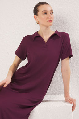 Murdum Polo Yaka K?sa Kol Midi Burumcuk/Dokulu Orme Elbise TWOSS24EL00478 - Trendyolmilla фото 3