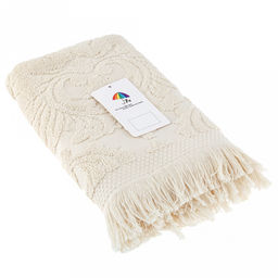 Полотенце махровое "Вензель" 50х90см, хлопок 100%, с бахромой, кремовый (Китай)