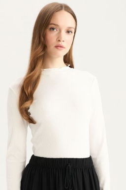 Yar?m Bal?kc? Yaka Fitilli Kaskorse Uzun Kollu Tisort