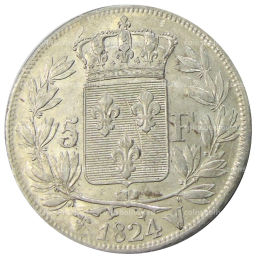 5 франков 1824 года W Франция