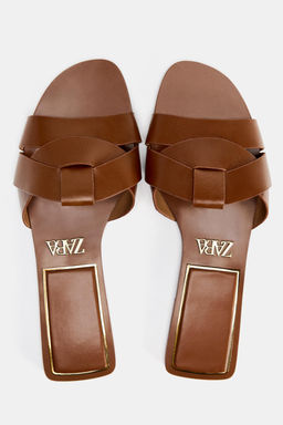 FLAT CRISS-CROSS LEATHER SLIDER SANDALS - Zara фото 18