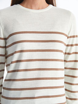 Bisiklet Yaka ?izgili Uzun Kollu Kad?n Triko Kazak