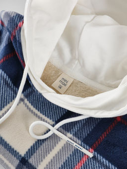 Худи оверсайз в клетку подростковое с капюшоном на меху 22-8046 синяя клетка - Mini maxi фото 16