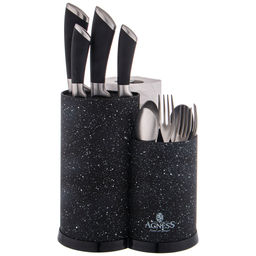 ПОДСТАВКА ДЛЯ НОЖЕЙ AGNESS УНИВЕРСАЛЬНАЯ C ДЕРЖАТЕЛЕМ ДЛЯ ПОЛОТЕНЕЦ, ВЫСОТА: 25*22*16СМ  фото 3