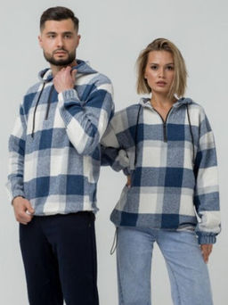 УТЕПЛЕННАЯ Толстовка клетка унисекс, т.синий