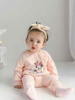 Bisiklet Yaka Uzun Kollu Minnie Mouse Bask?l? K?z Bebek H?rka ve Pantolon 2li Tak?m - Waikiki фото 3