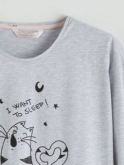 Bisiklet Yaka Kedi Bask?l? Kad?n Pijama ?st?