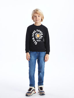 Bisiklet Yaka Bask?l? Uzun Kollu Erkek ?ocuk Sweatshirt - Waikiki фото 2