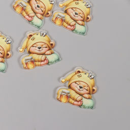 Цена за 5 шт. Декор для творчества акрил «Медвежонок в пижамке с баночкой мёда сладко спит», 3×3×0.2 см