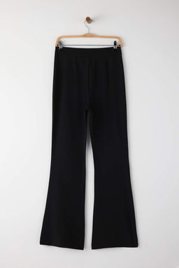 Siyah Flare Ispanyol Paca Bootcut Dokuma Pantolon TOFAW19BB0581