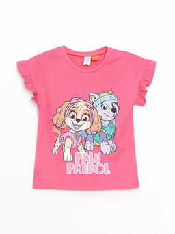 Bisiklet Yaka K?sa Kollu Paw Patrol Bask?l? K?z Bebek Ti??rt