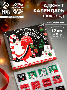 Адвент календарь Новогодние чудеса, шоколад 12 шт. по 5 г