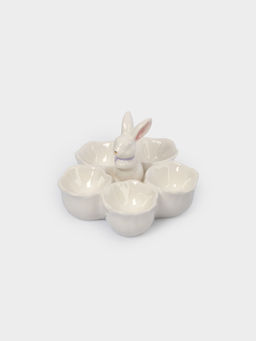 Блюдо пасхальное, 12х9 см, 5 отд, керамика, молочно-золотистое, Кролик в цветах, White Rabbit - Anna lafarg фото 3