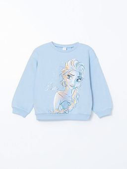 Bisiklet Yaka Elsa Bask?l? K?z Bebek Sweatshirt