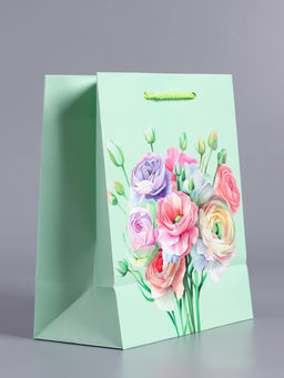 Пакет подарочный ламинированный Весенний букет, мятный, 18?22.3?10 см