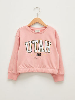 Bisiklet Yaka Bask?l? Uzun Kollu K?z ?ocuk Sweatshirt