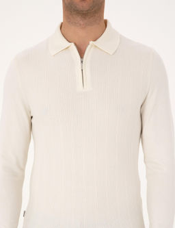 Ekru Regular Fit Polo Yaka Fermuarl_ Triko Kazak - Pierre cardin фото 6