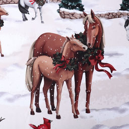 Шторы для кухни с подхватами «Этель» Horse family, 145×180 см - 2 шт., габардин