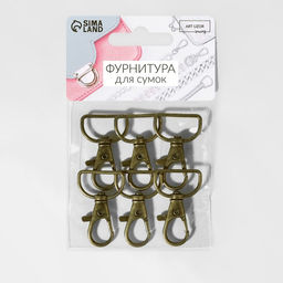 Цена за 2 шт. Карабин металлический, 39×24 мм / 20×1.5 мм, 6 шт., цвет бронзовый