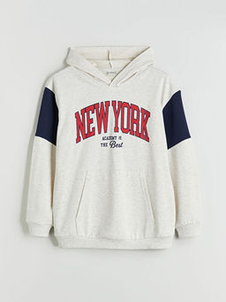 Kap??onlu New York Bask?l? Erkek ?ocuk Sweatshirt