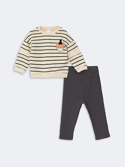 Bisiklet Yaka Bask?l? Erkek Bebek Sweatshirt ve E?ofman Alt 2li