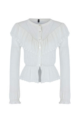 Ekru Omuz ve Etek Ucu Detayl? Ajurlu/Delikli Ince Triko H?rka TWOSS26HI00005