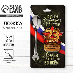 Ложка чайная, гаечный ключ «С Днём защитника отечества. 23 февраля», на подложке, 3 х 14 см.